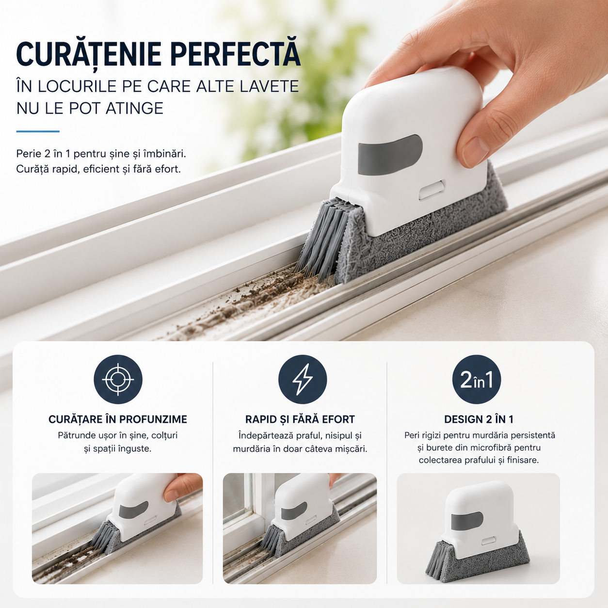 TrackBrush™ – Perie 2 în 1 pentru Șine și Îmbinări