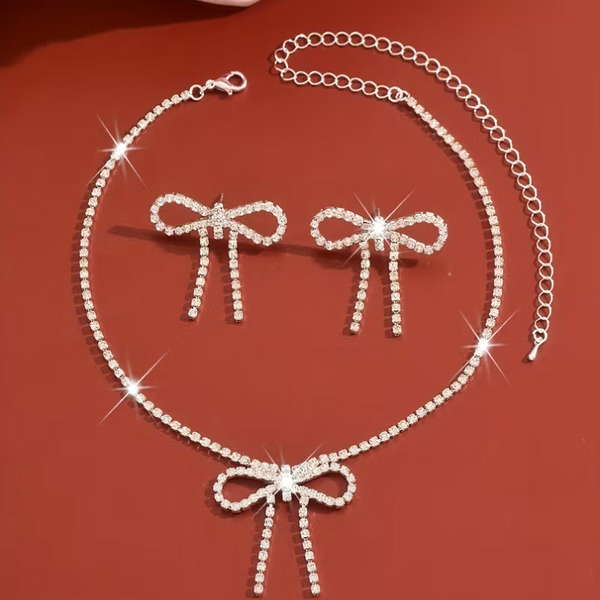 Set Bijuterii: Lănțișor + Cercei Fundiță Cadou